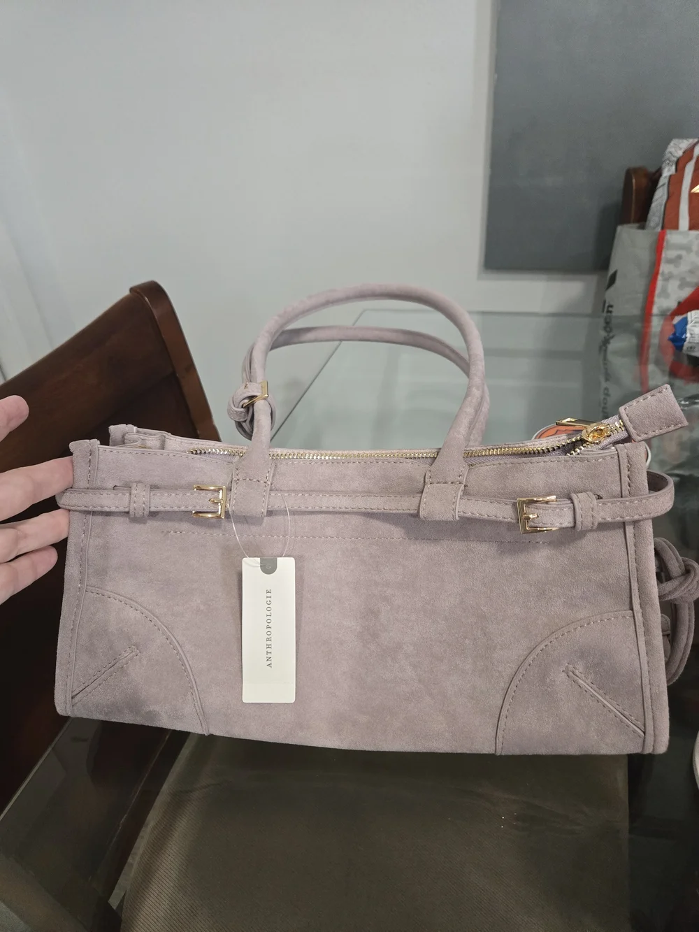 Anthropologie Greer Structured Faux-Suede Shoulder Satchel
